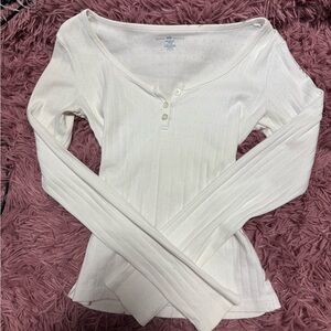 Brandy Melville White Ribbed Long Sleeve Henley